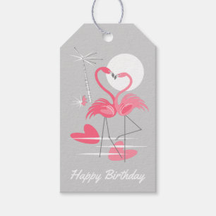 Flamingo Love Happy Birthday pink back gift tags