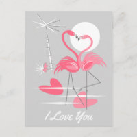 Flamingo Love I Love You postcard landscape