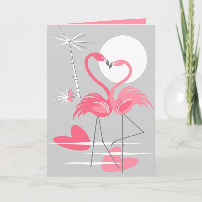 Flamingo Love inside pink greetings card (Front)