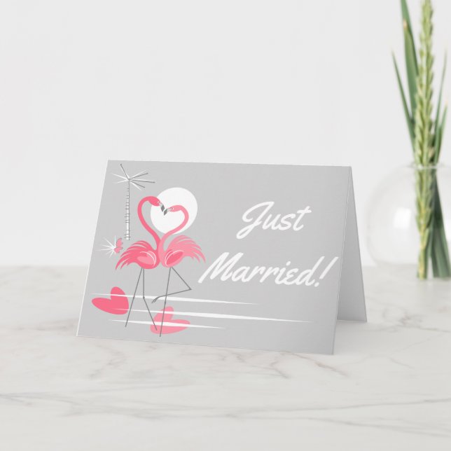 Flamingo Love Just Married landscape Announcement (Front)