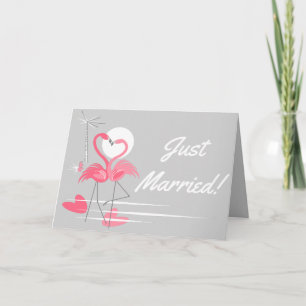 Flamingo Love Just Married text grey landscape Announcement