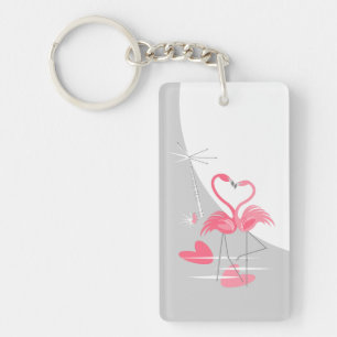 Flamingo Love Large Moon acrylic rectangle Key Ring