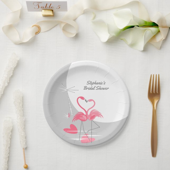Flamingo Love Large Moon Bridal Shower paper Paper Plate (Wedding)