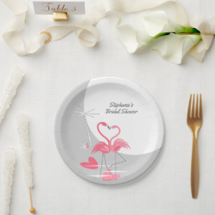 Flamingo Love Large Moon Bridal Shower paper Plate