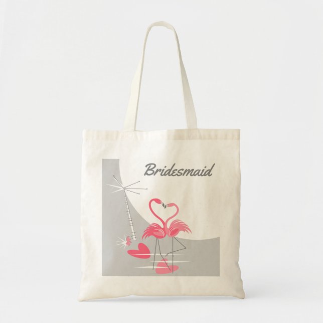 Flamingo Love Large Moon Bridesmaid budget tote Bag (Front)