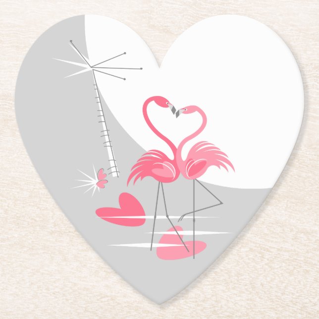 Flamingo Love Large Moon coaster heart (Front)