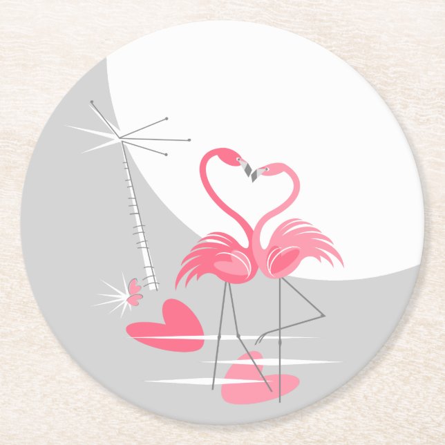 Flamingo Love Large Moon coaster round (Front)