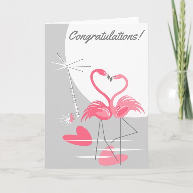 Flamingo Love Large Moon Congratulations Card (Front)
