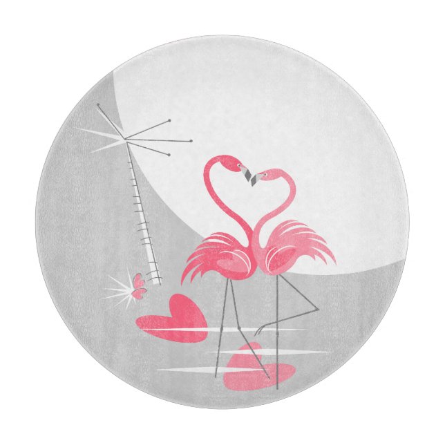 Flamingo Love Large Moon cutting board round (Front)