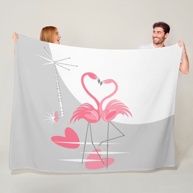 Flamingo Love Large Moon fleece large horizontal Blanket (In Situ)