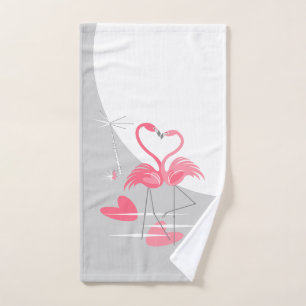 Flamingo Love Large Moon hand towel vertical