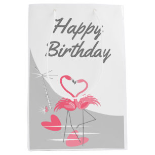 Flamingo Love Large Moon Happy Birthday medium Gift Bag