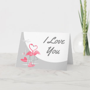 Flamingo Love Large Moon I Love You Text landscape Card
