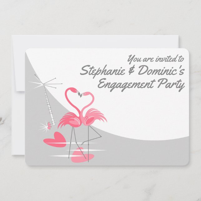 Flamingo Love Large Moon Invited Engagement Invitation (Front)