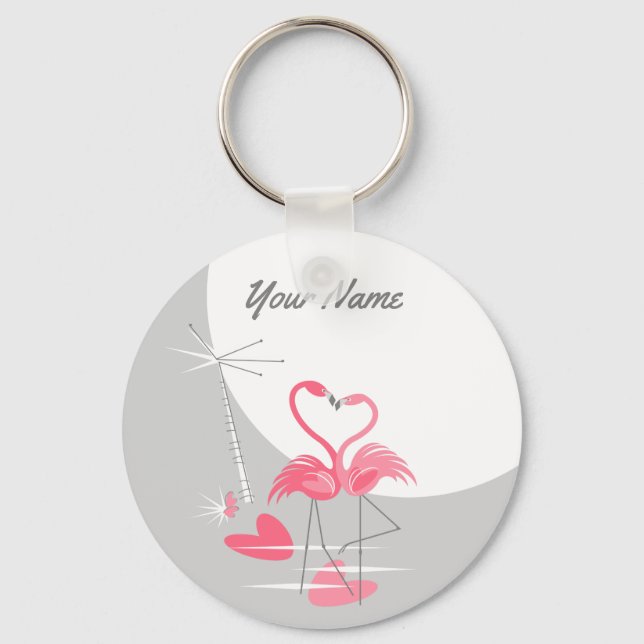 Flamingo Love Large Moon Name keychain basic (Front)
