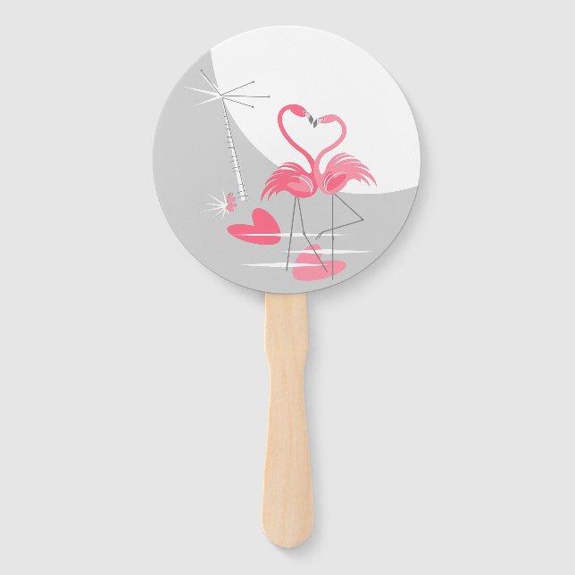Flamingo Love Large Moon Names Date back round Hand Fan (Front)