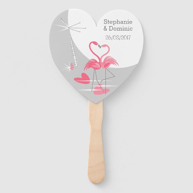 Flamingo Love Large Moon Names Date hand fan heart (Front)