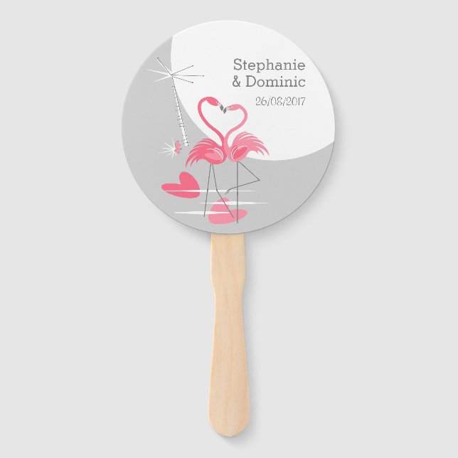 Flamingo Love Large Moon Names Date hand fan round (Front)
