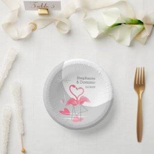 Flamingo Love Large Moon Names Date Paper Plate