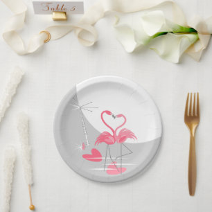 Flamingo Love Large Moon paper plates