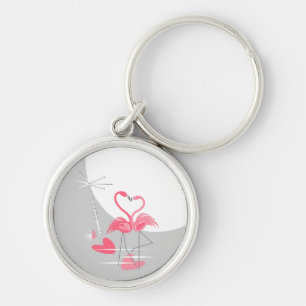 Flamingo Love large Moon premium keychain round