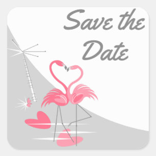 Flamingo Love Large Moon Save the Date square Sticker