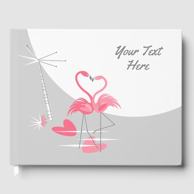 Flamingo Love Large Moon Text guest book (Front)