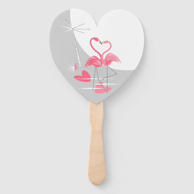 Flamingo Love Large Moon Text hand fan heart (Front)