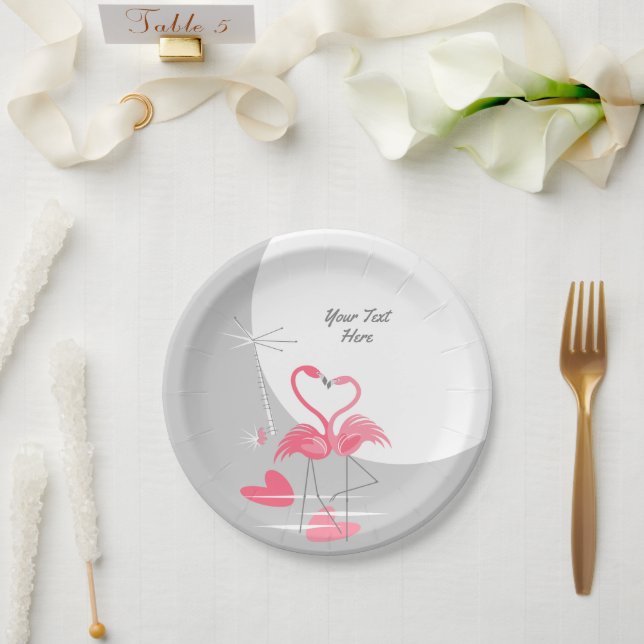 Flamingo Love Large Moon Text paper plates (Wedding)