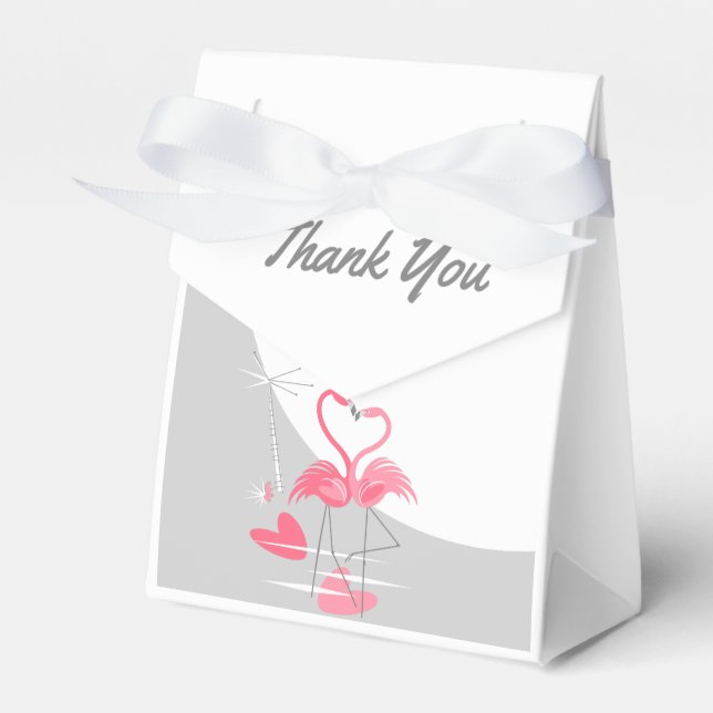 Flamingo Love Large Moon Thank You favour box tent (Front Side)
