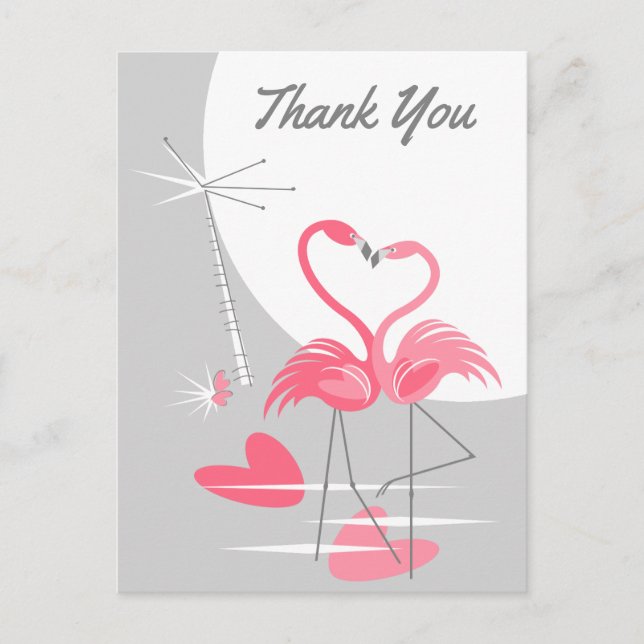 Flamingo Love Large Moon Thank You postcard (Front)