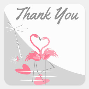 Flamingo Love Large Moon Thank You square Sticker