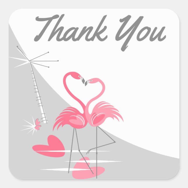Flamingo Love Large Moon Thank You square Sticker (Front)