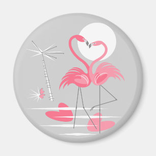 Flamingo Love magnet round