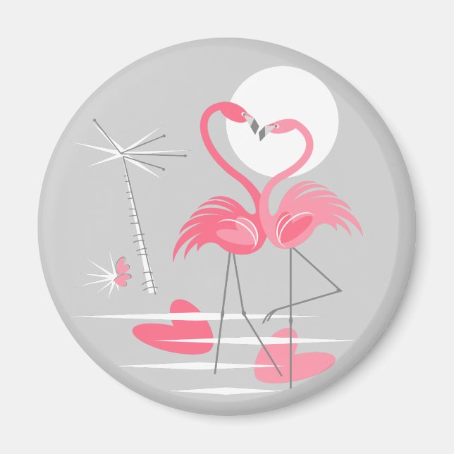 Flamingo Love magnet round (Front)