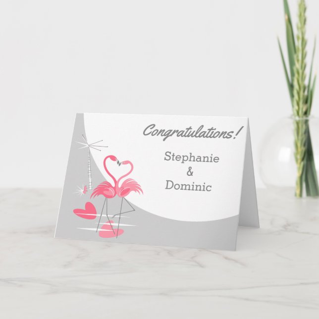 Flamingo Love Moon Congratulations Names Card (Front)
