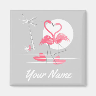 Flamingo Love Name magnet square
