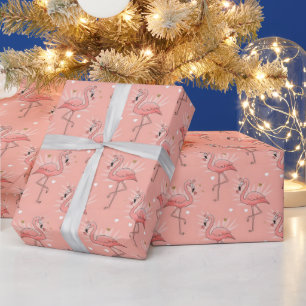 Flamingo Love Pattern Valentine Wrapping Paper