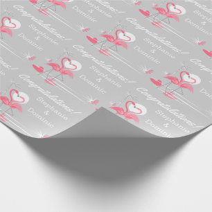 Flamingo Love Side Congratulations Names Wrapping Paper