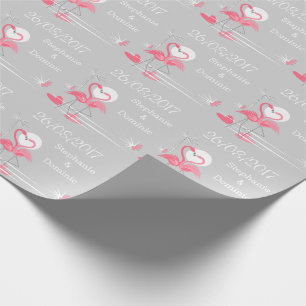 Flamingo Love Side Date Names wrapping paper