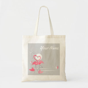 Flamingo Love Side Name budget tote Bag