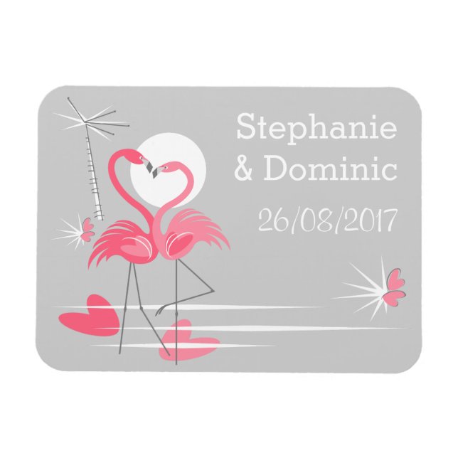 Flamingo Love Side Names Date flexible magnet (Horizontal)