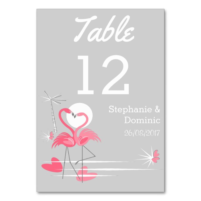 Flamingo Love Side Names Date table card (Front)