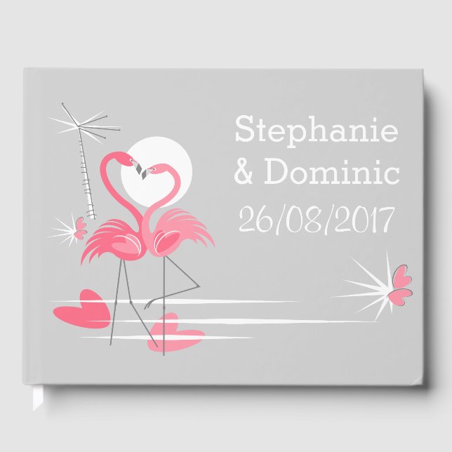 Flamingo Love Side Names Dates guest book (Front)