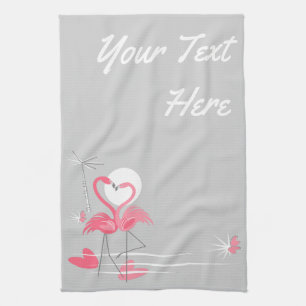 Flamingo Love Side Text kitchen towel vertical