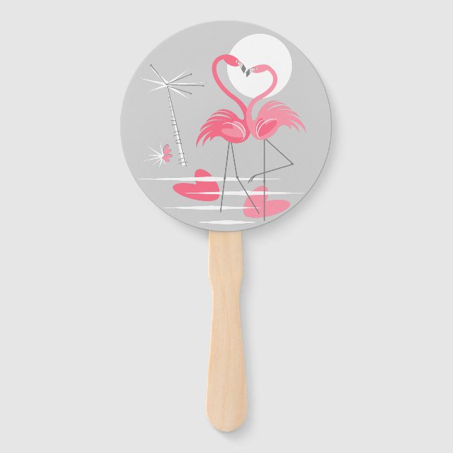 Flamingo Love Text hand fan round (Front)