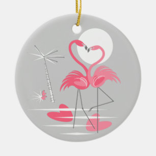Flamingo Love text ornament round