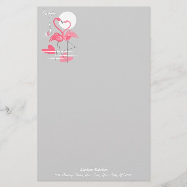 Flamingo Love Text stationery (Front)