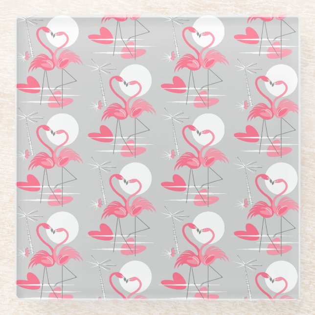 Flamingo Love Tiled coaster glass (Front)