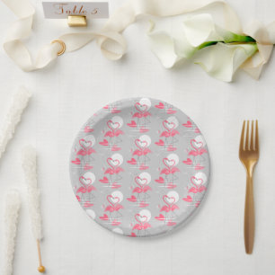 Flamingo Love Tiled paper plates
